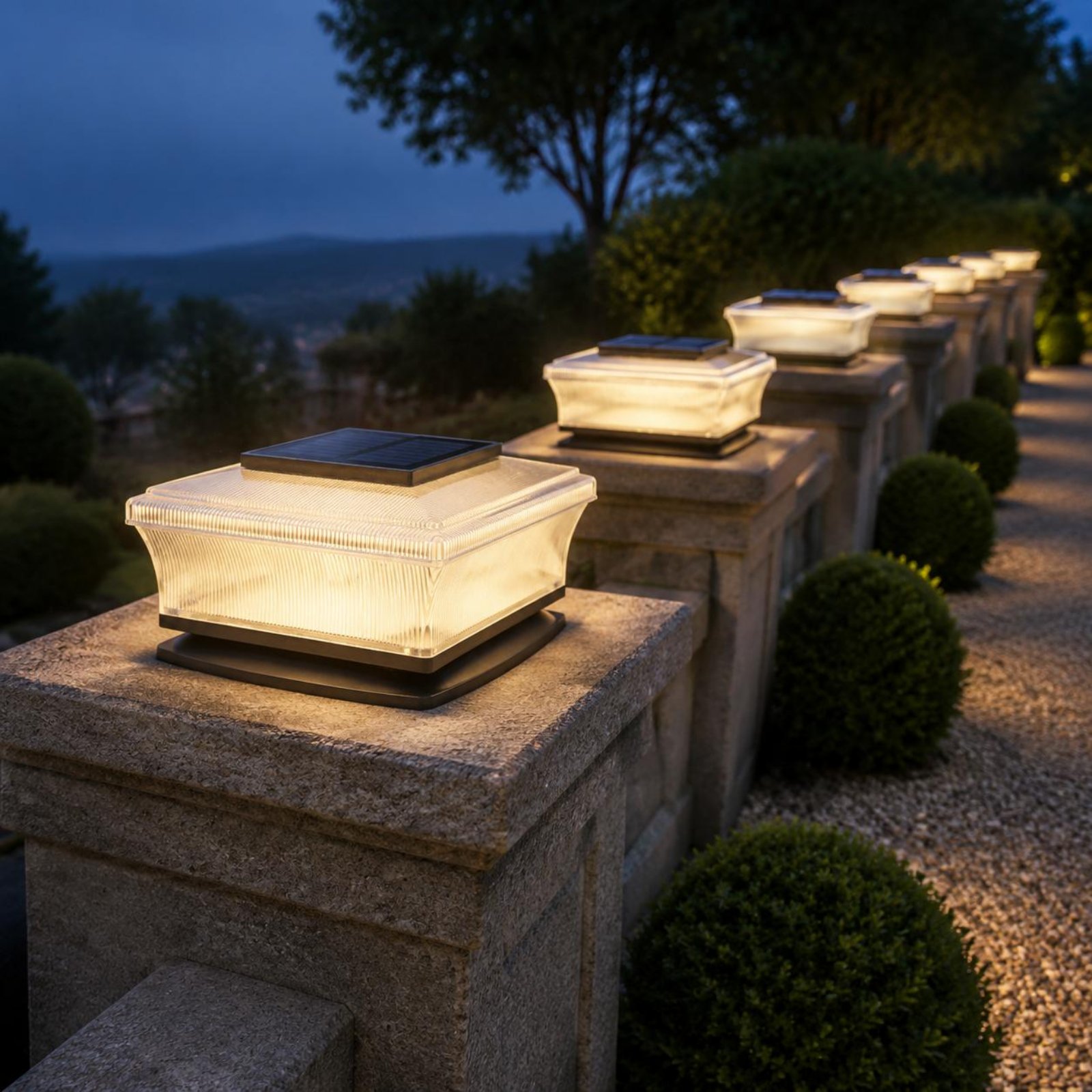 Solar Garden Light - إضاءة عمودية شمسية لاسلكية مربعة الشكل