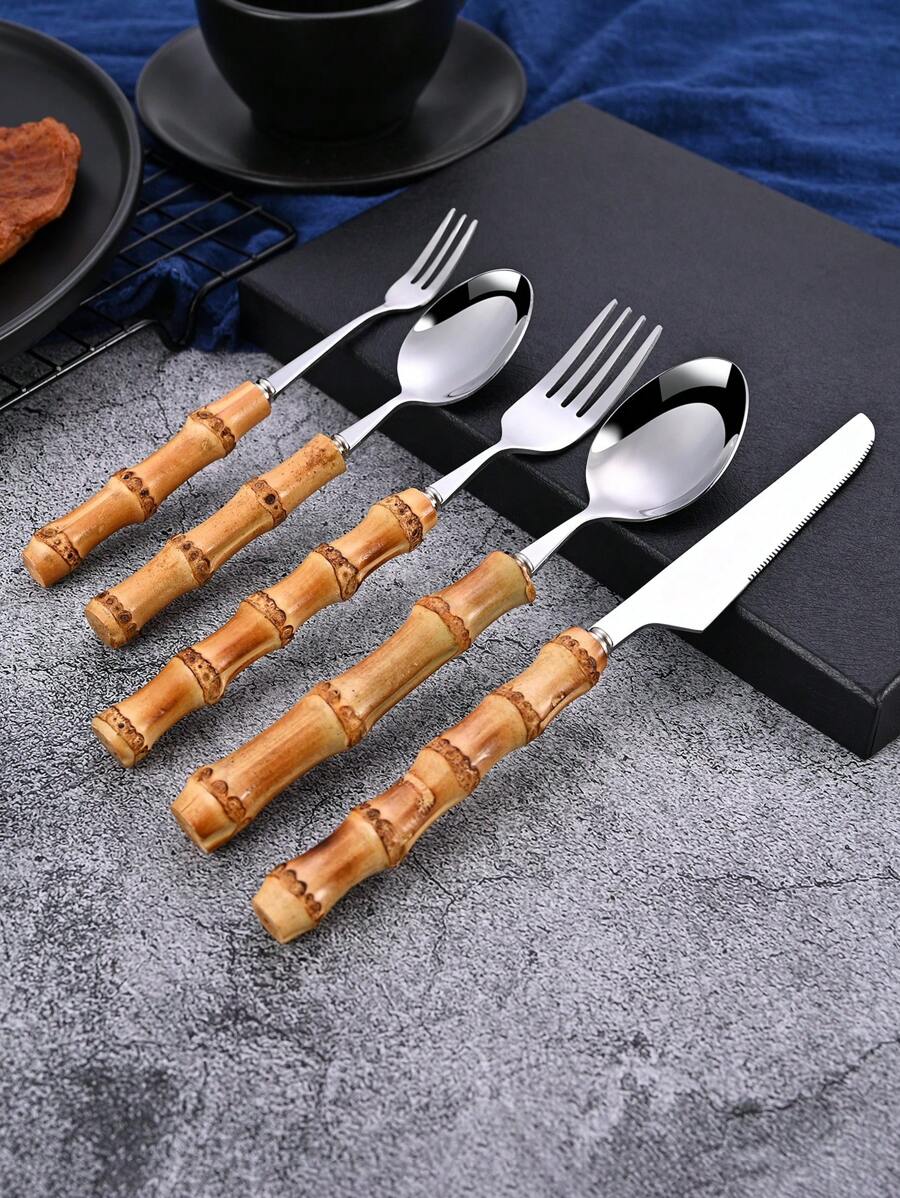 طقم أدوات مائدة من الفولاذ الم - مراجعة Bamboo Cutlery وسعره