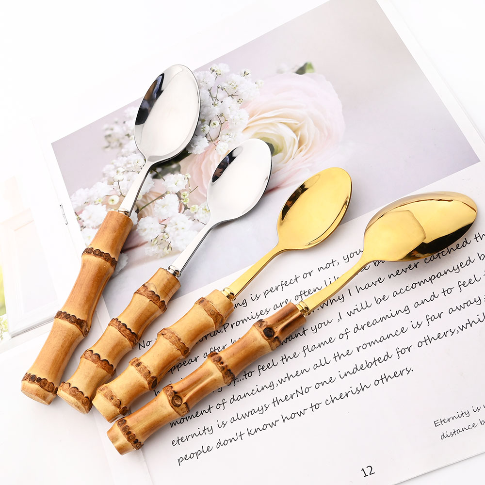 6 قطعة الذهب الطبيعي الخيزران  - مراجعة Bamboo Cutlery وسعره